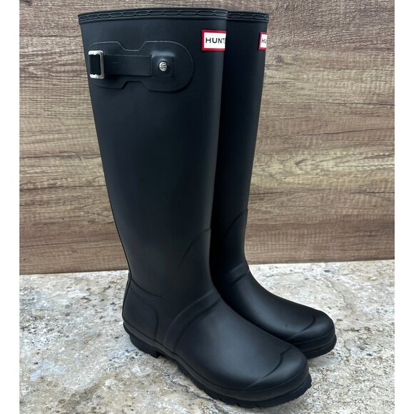 Hunter Tall Rain Boots Womens Size 9 EU 40/41 Black Rubber Pull On With Box - Picture 1 of 13